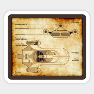 Desert Planet Hovercar Parchment Blueprint Sticker